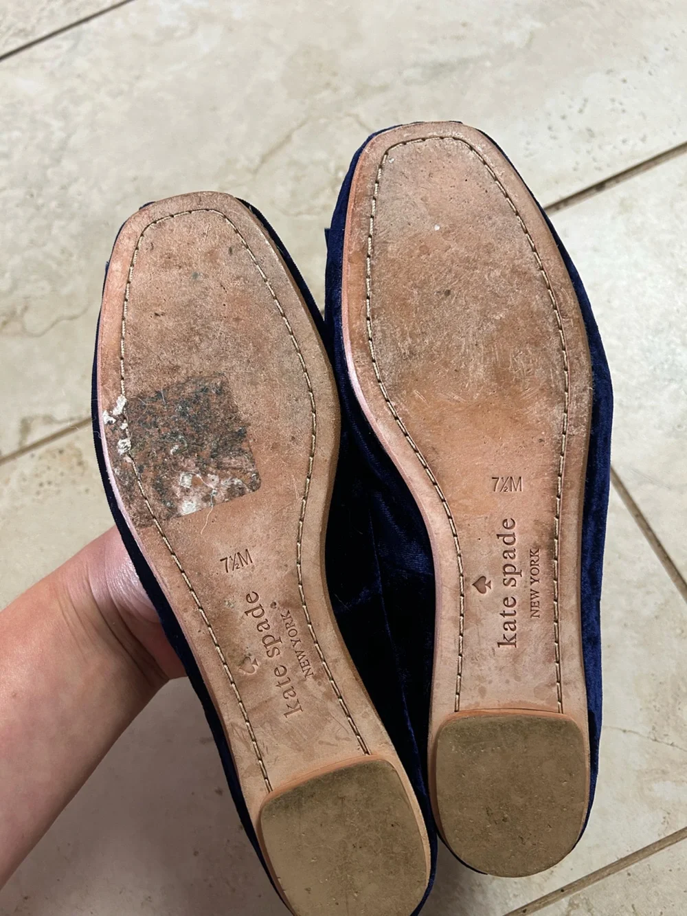 kate spade Navy Velvet Ballet Flats with Blush Insole